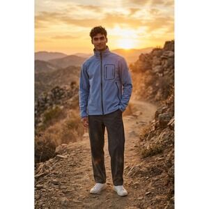 "Tenson" Blue Softshell Jacket Men SZ L  Zip Outdoor Hiking Windbreaker PLZ READ